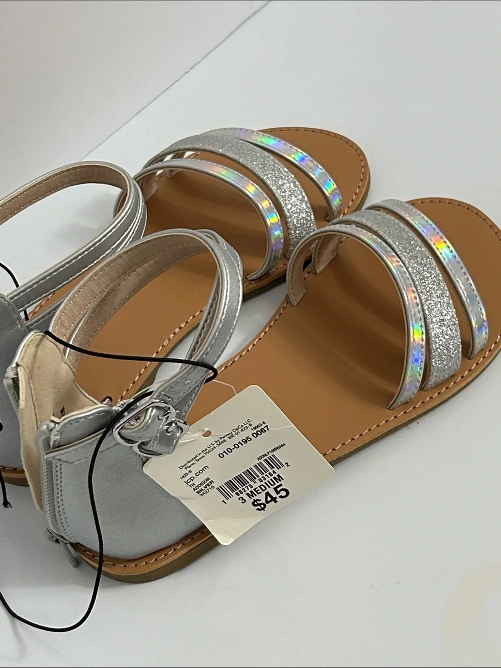 Thereabouts Addison Silver Holographic Strappy Sandals for Girls Sz 3
